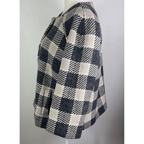 Talbots Wool Blend Blazer Italian Fabric 14P Gingham Plaid Cropped Careerwear - Picture 4 of 13